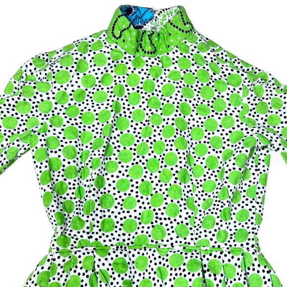 Vintage 60s Bullocks Wilshire Dress Size 00 Blue Green Floral Polka Dot Abstract - Picture 3 of 12